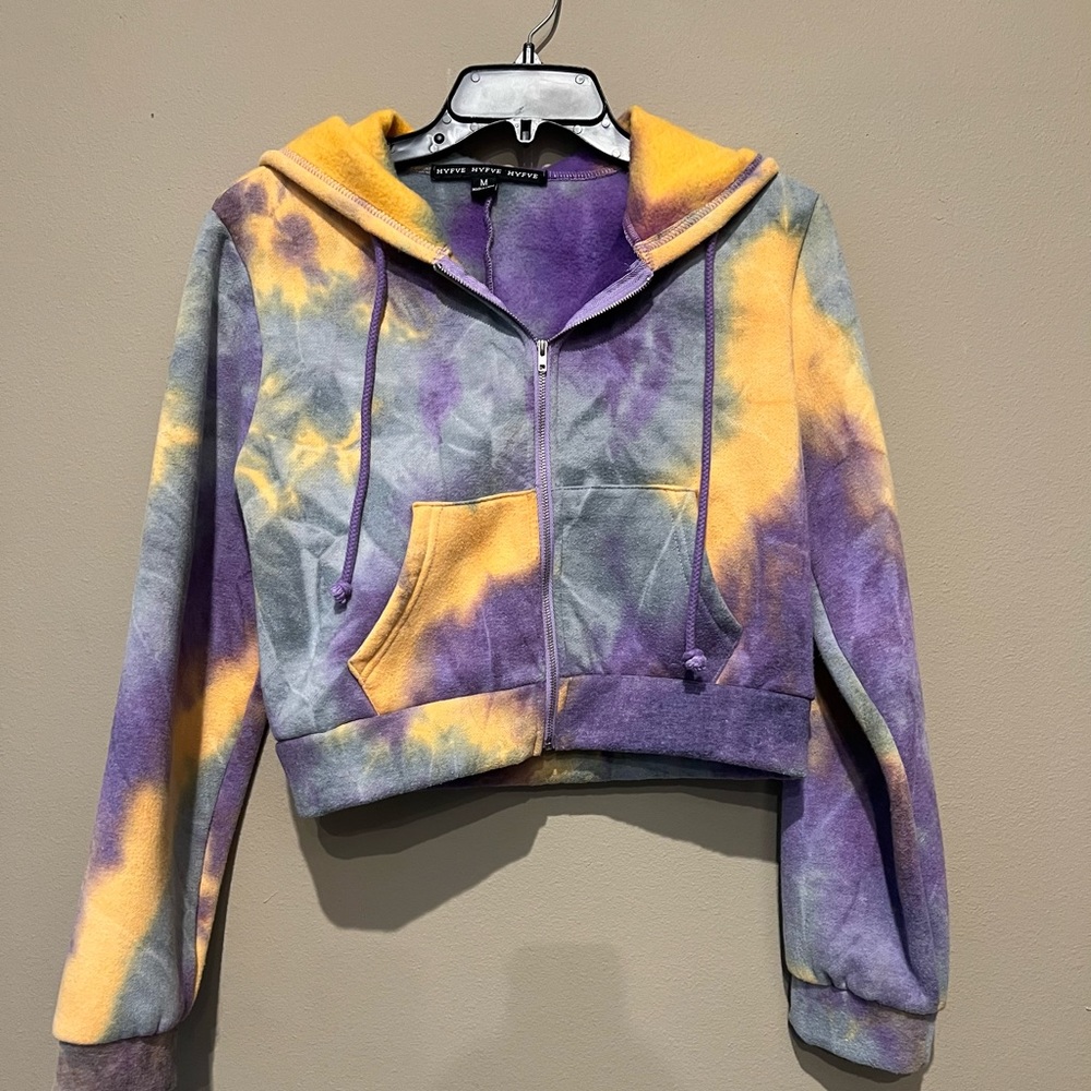 Womens/Teens Boutique Mardi Gras Crop Zip Hoodie NWOT